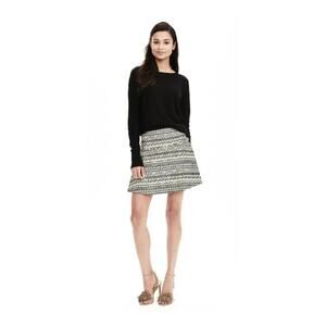 Banana Republic Womens Black Cream Jacquard Print Lined Textured Mini Skirt Sz 4